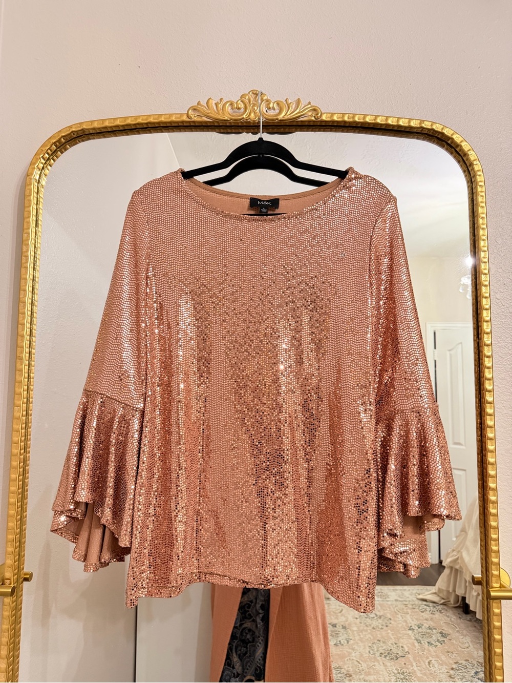 MSK Rose Gold Sequin Bell-Sleeve Top